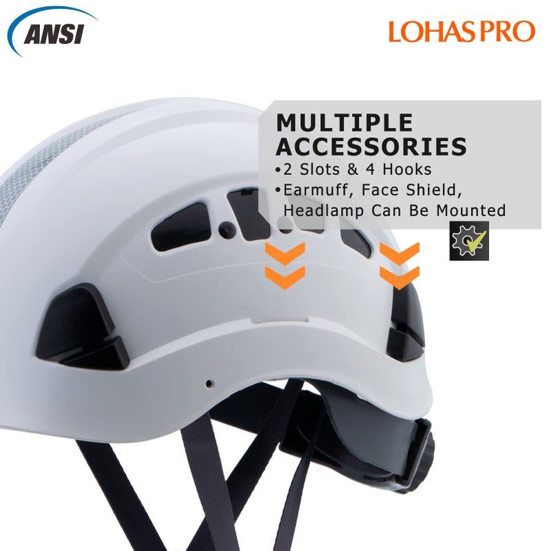 LOHASPRO Hard Hats Construction Safety Helmet ANSI Z89.1 Approved OSHA Hardhat  LOHASPRO Vented Men Worker White Hard Hat with Chin Strap Tree Climbing Rescue Arborist Helmet (P1 White) - Image 4